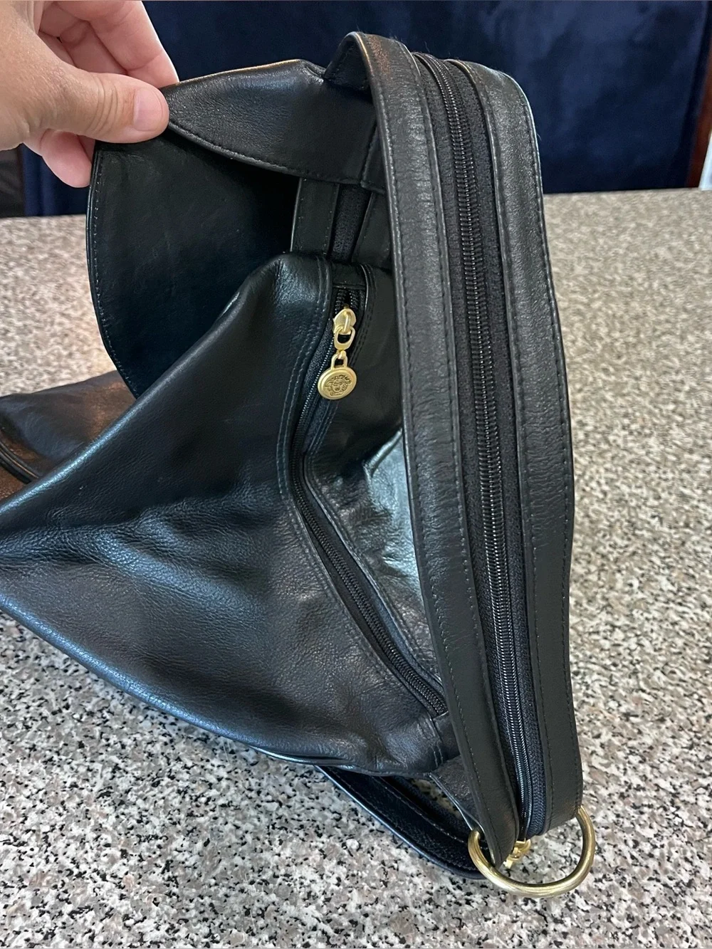 Vintage Gianni Versace Black Leather Backpack Purse 90’s